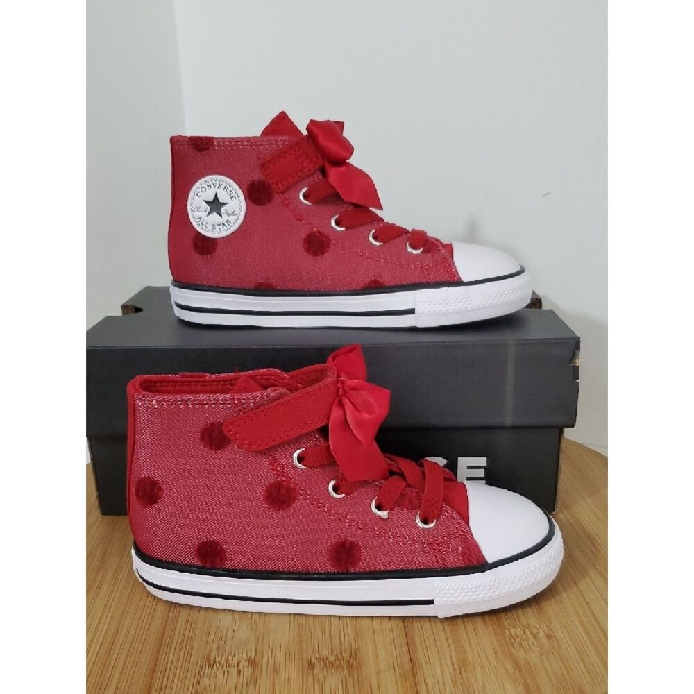Converse CTAS 1V High Top Toddler Sneakers Red Bow Size 9 NIB